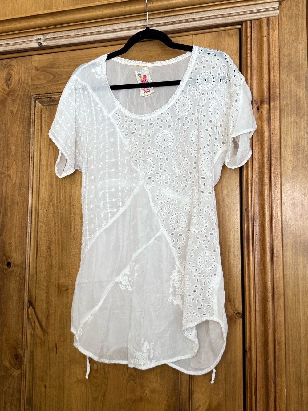 Johnny Was White Eyelet Embroidered Sheer Boho Tunic Top Women’s Small